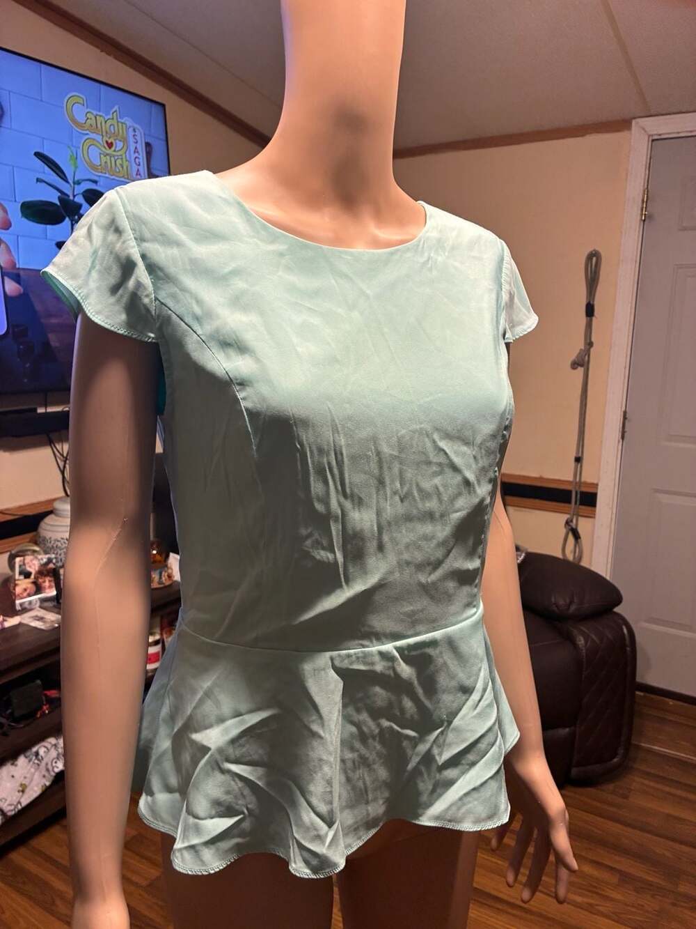 Express Women's Size S Mint Green Peplum Top
